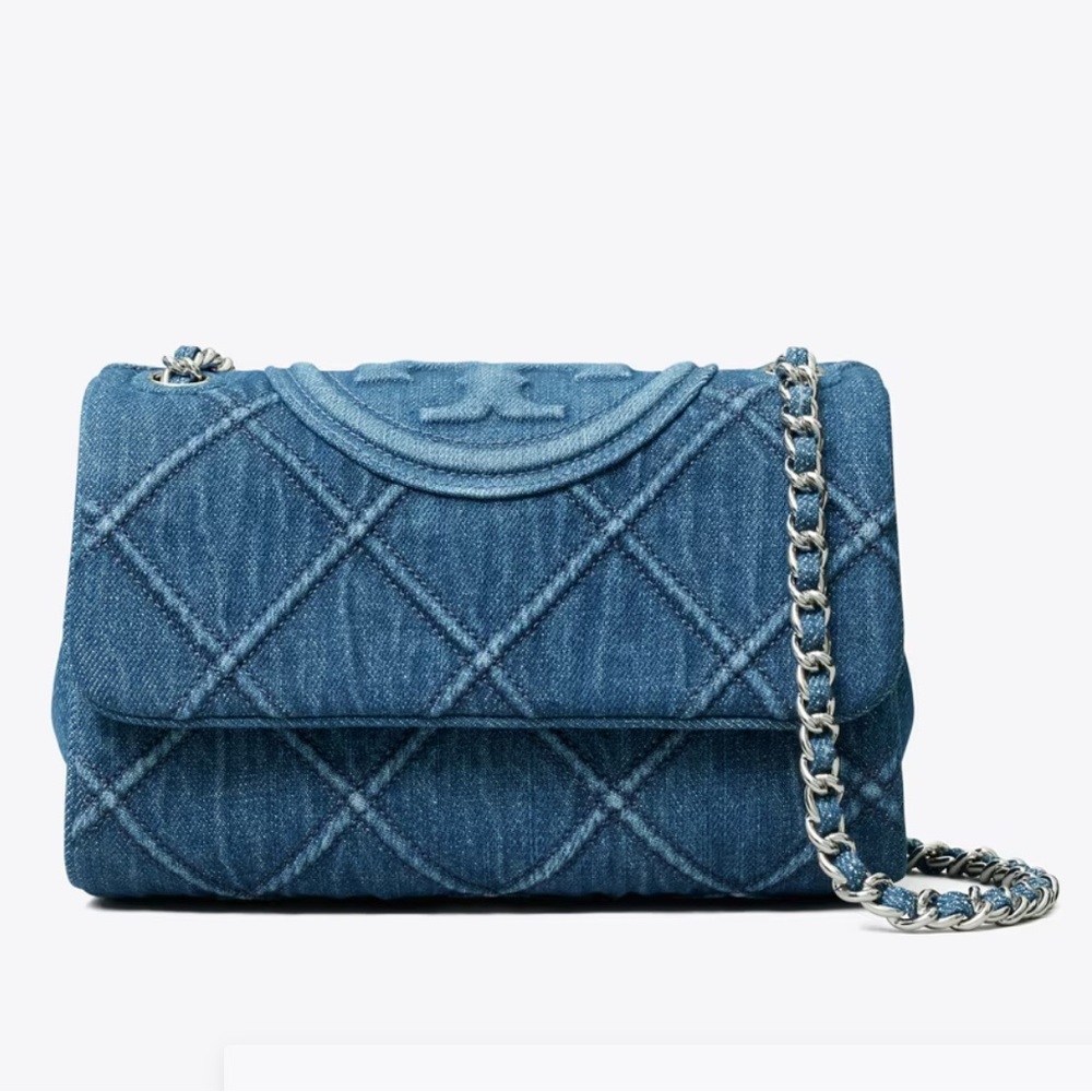 TORY BURCH SMALL FLEMING SOFT DENIM CONVERTIBLE SHOULDER BAG✨👛